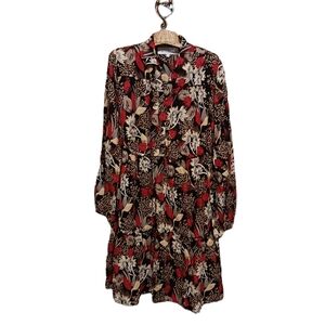 Margaux Riviera Red Floral Long Sleeved Fall  Print Dress Ladies Large Viscose